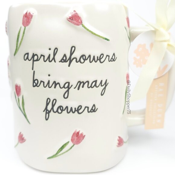 Rae Dunn "april showers bring may flowers" Embossed Tulip Ceramic Coffee Mug - Picture 1 of 5